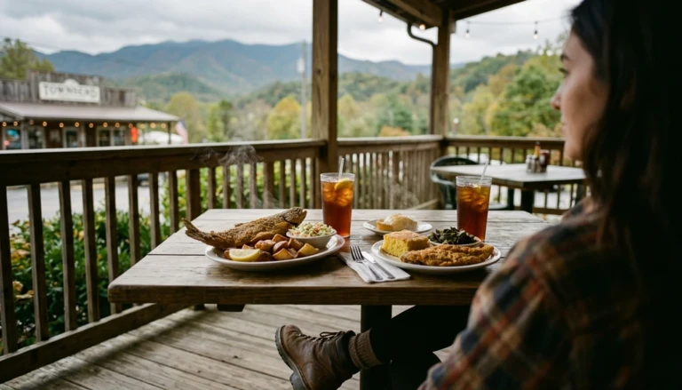 Table set with local food on one of the best day trips from Gatlinburg, in nearby Townsend, TN