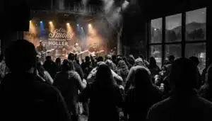 Crowd enjoying live music, one of the best rainy day activities in Gatlinburg at Ole Smoky's tasting room