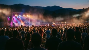 Crowd enjoying live summer festival, one of many activities in Gatlinburg TN near the Smoky Mountains