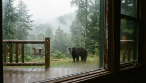 Black bear spotted near a Gatlinburg Tennessee cabin, showing bears do live in and around town