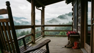 Single-level cabin porch in Gatlinburg ideal for a multi-generational family trip with mountain views