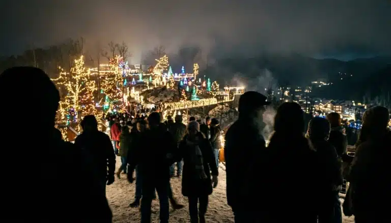 Crowd viewing over a million lights at Enchanted Christmas Gatlinburg atop Anakeesta mountain