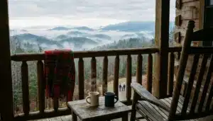 Cabin porch view of the Smoky Mountains, a top family vacation places pick near Gatlinburg TN