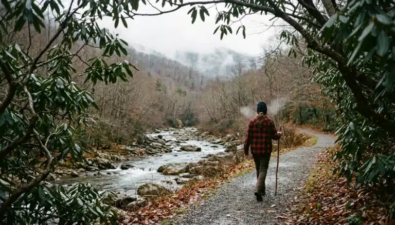 Hiker walks a quiet Greenbrier trail near Gatlinburg, one of the area's best kept secrets