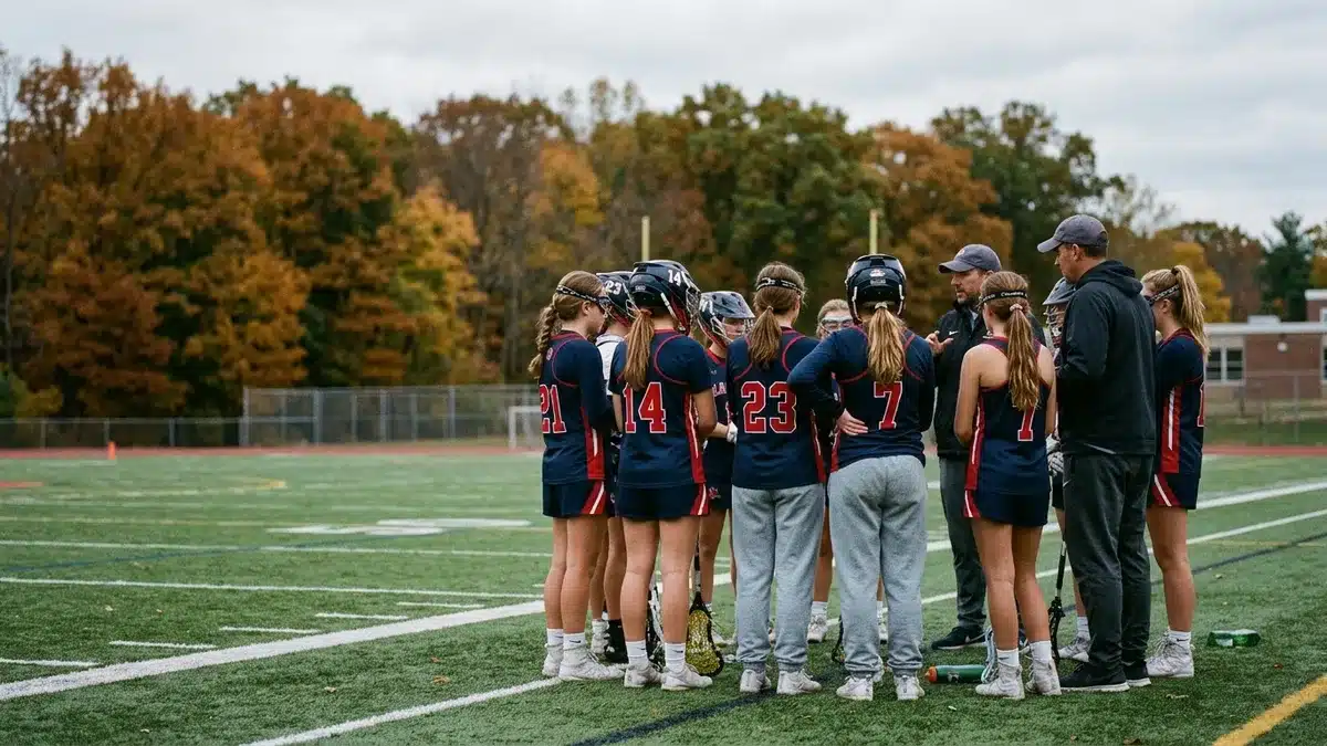 Battle in the Burg Gatlinburg girls lacrosse tournament team huddle