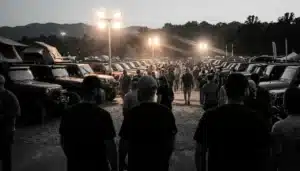 Crowd silhouettes at the Smoky Mountain Jeep Invasion event in Pigeon Forge, TN
